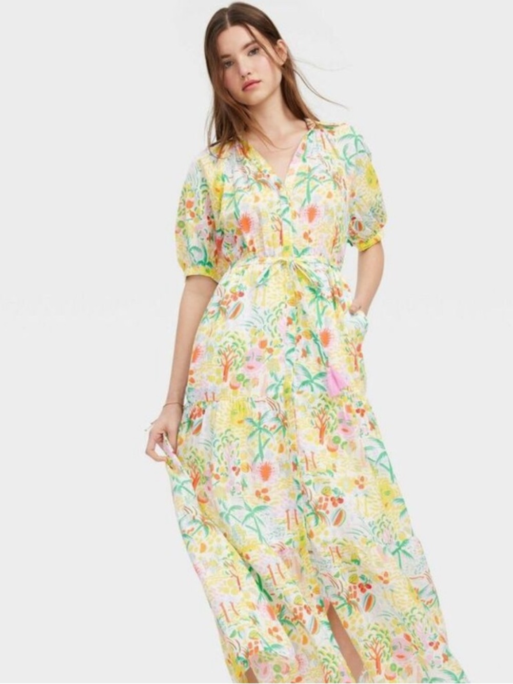Roller Rabbit Floral Tropical Print Maxi Dress in Yellow